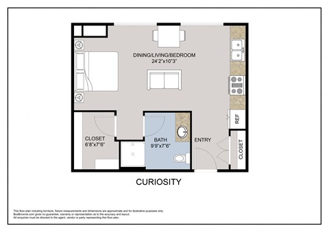 Floor plan for studio, 1 bath, 503 sqft